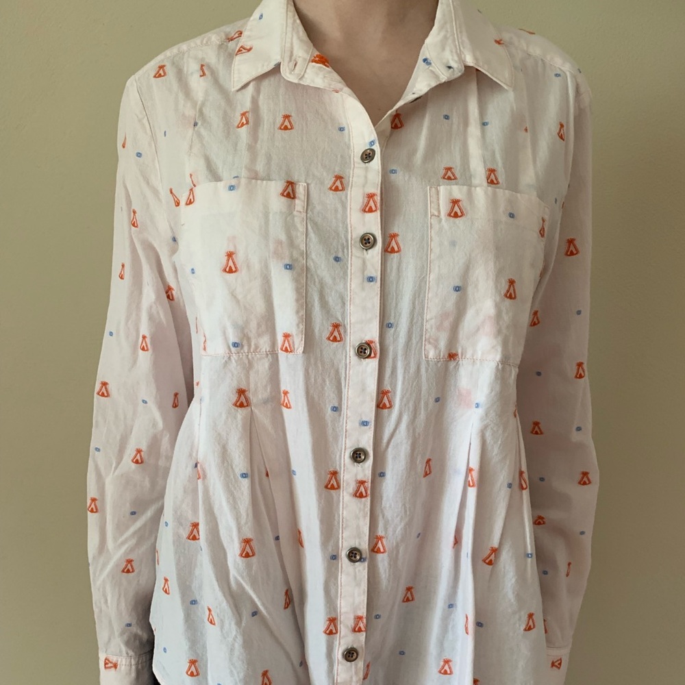 Button up Women’s Shirt with tee-pees on it